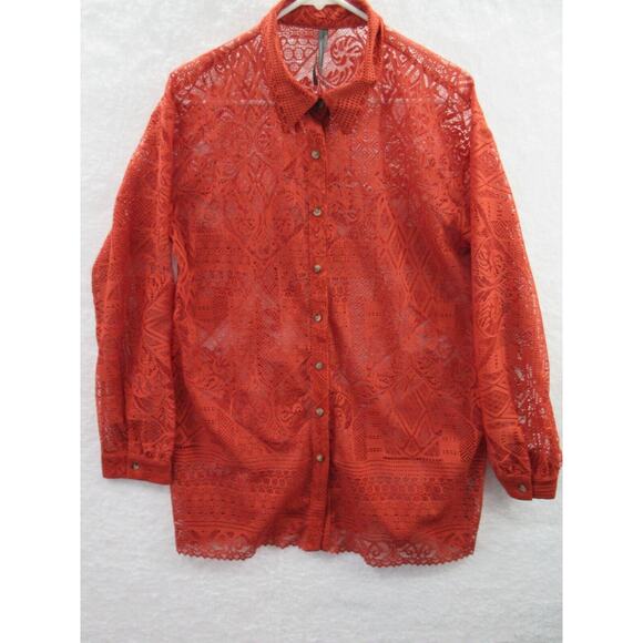 ANTHROPOLOGIE Lace Sheer Women's Small Long Sleeve Button-Up Shirt Blouse - Picture 1 of 11